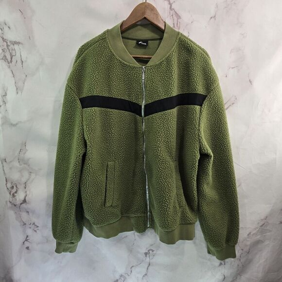 Zyia Jacket Womens 3X 3XL Green Black Bomber Teddy Sherpa Fuzzy Varsity - Picture 1 of 12